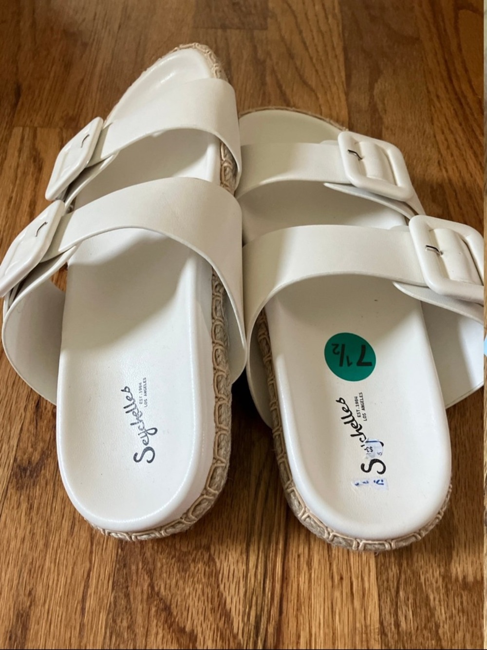 Seychelles White Double-Buckle Espadrille Slide Sandals